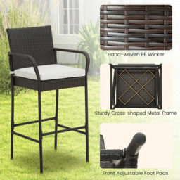 Costway PE Rattan Patio Wicker Barstools Set of 4 - Size: 58 x 53 x 116cm - Brown - Wilko - thumbnail 6
