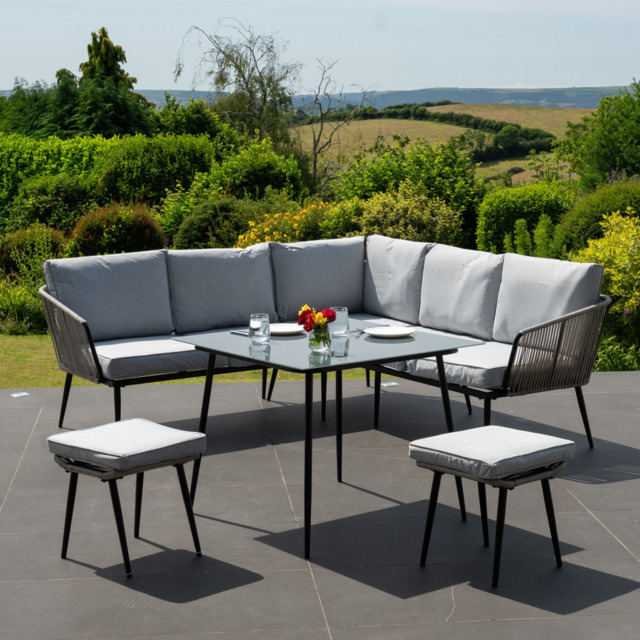 Artemis Home Sartene 6 Seater Light Grey and Black Garden Corner Lounge Set - Wilko - image 1