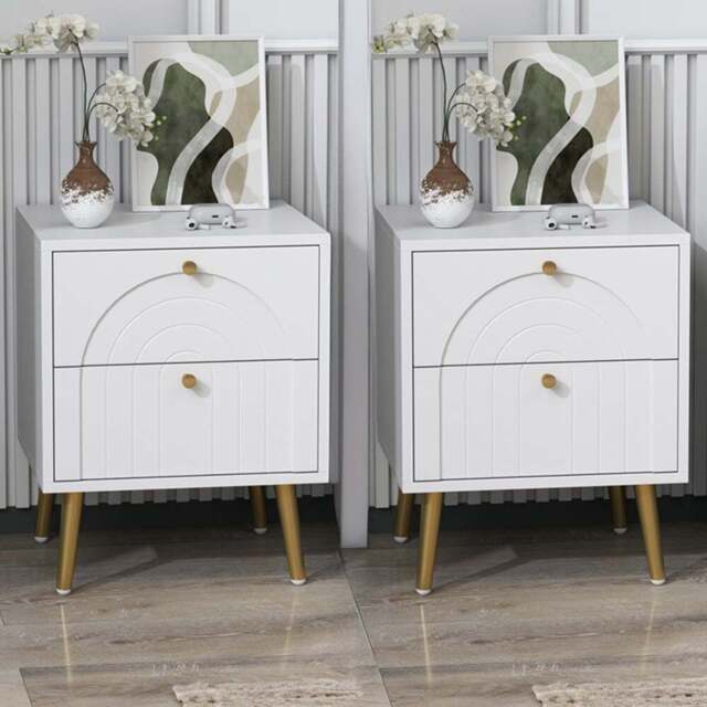 Portland 2 Drawer White Bedside Table Set of 2 - Wilko - image 1
