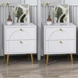 Portland 2 Drawer White Bedside Table Set of 2 - Wilko