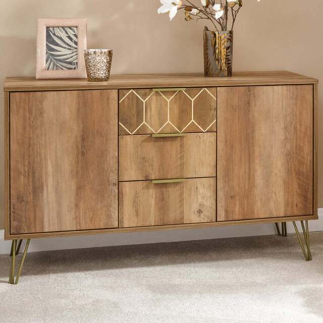 GFW Orleans 2 Door 3 Drawer Mango Yellow Sideboard - Size: 39 x 114 x 70cm - Brown - Wilko - image 1