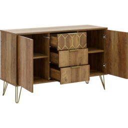 GFW Orleans 2 Door 3 Drawer Mango Yellow Sideboard - Size: 39 x 114 x 70cm - Brown - Wilko - thumbnail 6