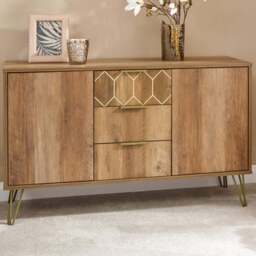 GFW Orleans 2 Door 3 Drawer Mango Yellow Sideboard - Size: 39 x 114 x 70cm - Brown - Wilko