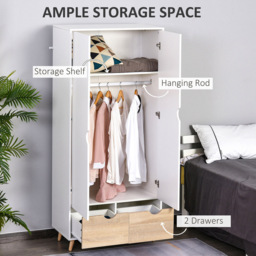 Portland 2 Door 2 Drawer White Wooden Wardrobe with Rail - Size: 2 Door, 2 Drawer - Wilko - thumbnail 6