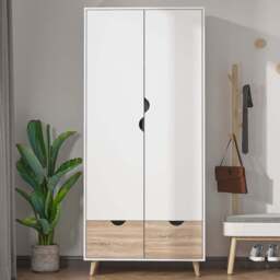 Portland 2 Door 2 Drawer White Wooden Wardrobe with Rail - Size: 2 Door, 2 Drawer - Wilko - thumbnail 1