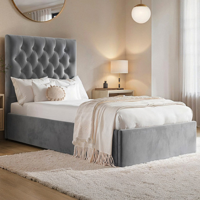 Flair Milan Single Grey Velvet Ottoman Bed - Wilko