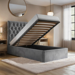 Flair Milan Single Grey Velvet Ottoman Bed - Wilko - thumbnail 6