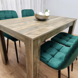 Portland 4 Seater Dining Set Rustic Effect and Green Velvet - Multi - Wilko - thumbnail 3