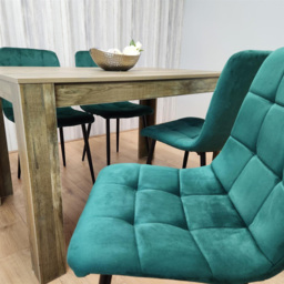 Portland 4 Seater Dining Set Rustic Effect and Green Velvet - Multi - Wilko - thumbnail 6
