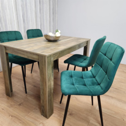 Portland 4 Seater Dining Set Rustic Effect and Green Velvet - Multi - Wilko - thumbnail 5