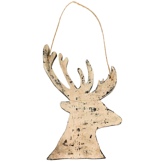 Shatchi Cream Deer Wooden Hanging Christmas Decoration 26cm - Size: 29 x 24 x 20cm - Wilko - image 1
