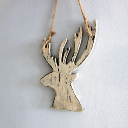 Shatchi Cream Deer Wooden Hanging Christmas Decoration 26cm - Size: 29 x 24 x 20cm - Wilko - thumbnail 3