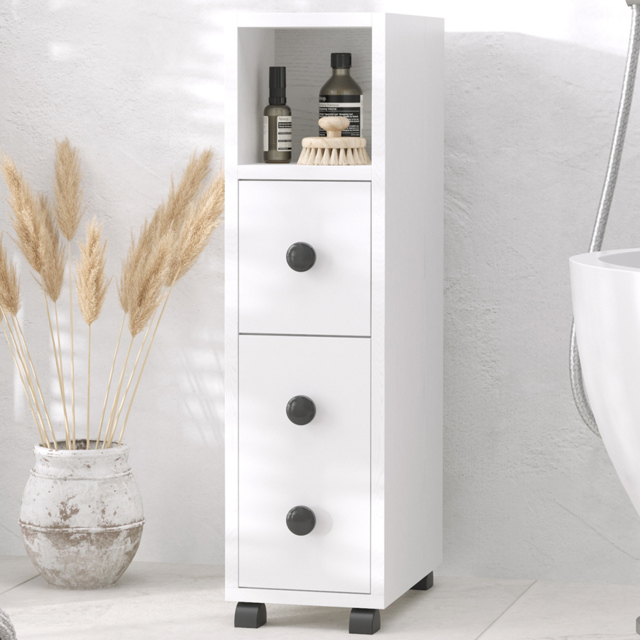 Portland Single Door Single Drawer White Slim Bathroom Storage Unit - Size: 18 x 30 x 68.5cm - Wilko - image 1