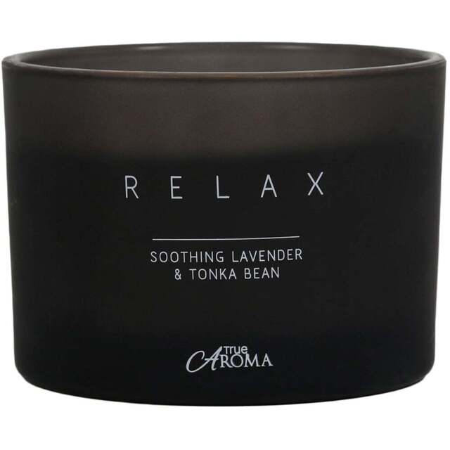 True Aroma Relax Lavender and Tonka Bean Scented Candle - Black - Wilko - image 1