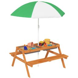 Outsunny Kids Brown Picnic Table with Bench and Umbrella - Size: 16.5 x 100 x 49cm - Tommy Toys - Wilko - thumbnail 3