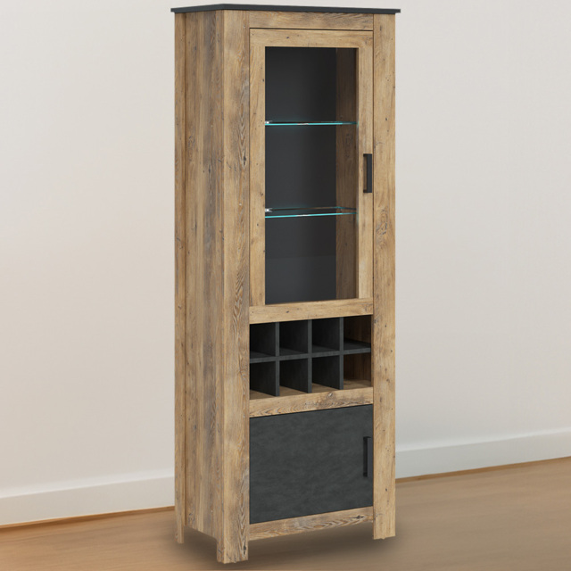 Florence 2 Door Chestnut and Matera Grey Display Cabinet with Wine Rack - Size: 38.5 x 74 x 191.1cm - Brown - Furniture to Go - Wilko - image 1