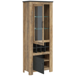 Florence 2 Door Chestnut and Matera Grey Display Cabinet with Wine Rack - Size: 38.5 x 74 x 191.1cm - Brown - Furniture to Go - Wilko - thumbnail 4