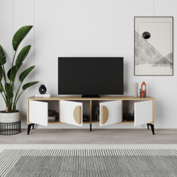Decortie Gora 4 Door Oak and White TV Unit with Circle Handle - Size: 50.8 x 180 x 35.7cm - Multi - Wilko - thumbnail 5