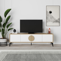 Decortie Gora 4 Door Oak and White TV Unit with Circle Handle - Size: 50.8 x 180 x 35.7cm - Multi - Wilko - thumbnail 6