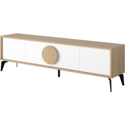 Decortie Gora 4 Door Oak and White TV Unit with Circle Handle - Size: 50.8 x 180 x 35.7cm - Multi - Wilko - thumbnail 3