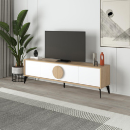 Decortie Gora 4 Door Oak and White TV Unit with Circle Handle - Size: 50.8 x 180 x 35.7cm - Multi - Wilko - thumbnail 7