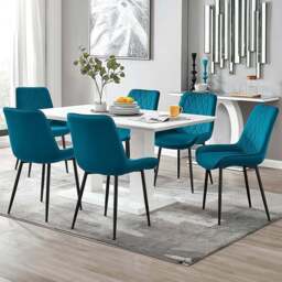 Furniturebox Molini Cesano 6 Seater Dining Set White Gloss Blue and Black - Wilko - thumbnail 1