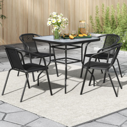 Living and Home Wicker 4 Seater Wood Grain Square Patio Set - Black - Wilko - thumbnail 1