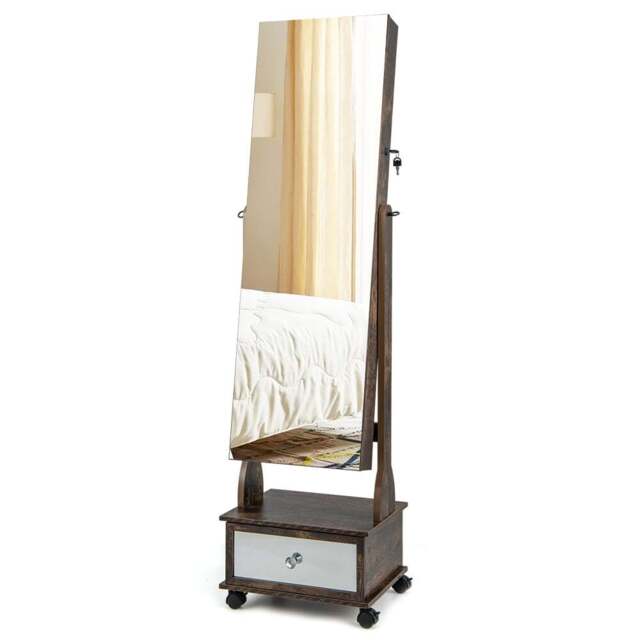 Costway Single Drawer Coffee Mirror with Jewellery Cabinet 37 x 119cm - Size: 140 x 48cm - Brown - Wilko - image 1