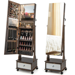 Costway Single Drawer Coffee Mirror with Jewellery Cabinet 37 x 119cm - Size: 140 x 48cm - Brown - Wilko - thumbnail 4