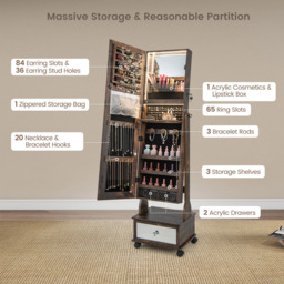 Costway Single Drawer Coffee Mirror with Jewellery Cabinet 37 x 119cm - Size: 140 x 48cm - Brown - Wilko - thumbnail 7