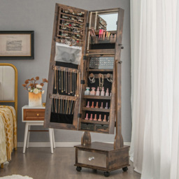 Costway Single Drawer Coffee Mirror with Jewellery Cabinet 37 x 119cm - Size: 140 x 48cm - Brown - Wilko - thumbnail 3