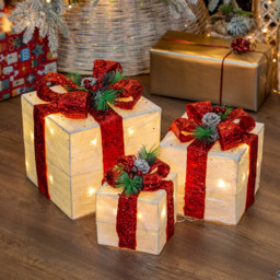 The Christmas Workshop Set Of 3 LED White Light Up Gift Box with Red Bow - Wilko - thumbnail 6