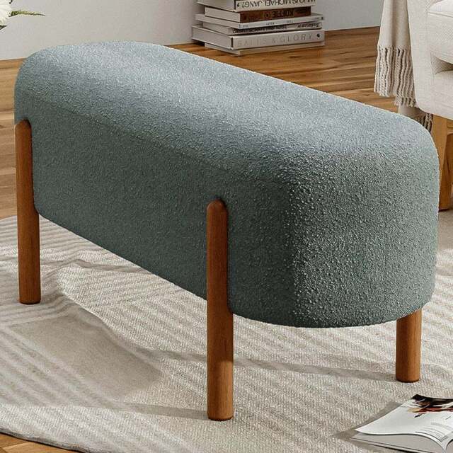 Living and Home 2 Seater Modern Upholstered Bench with Wooden Legs - Size: 44 x 106.5 x 38cm - Grey - Wilko - image 1