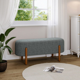 Living and Home 2 Seater Modern Upholstered Bench with Wooden Legs - Size: 44 x 106.5 x 38cm - Grey - Wilko - thumbnail 4