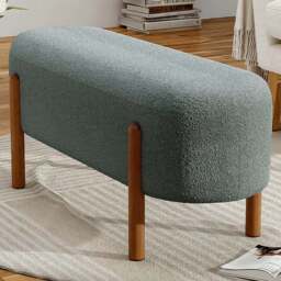 Living and Home 2 Seater Modern Upholstered Bench with Wooden Legs - Size: 44 x 106.5 x 38cm - Grey - Wilko - thumbnail 1