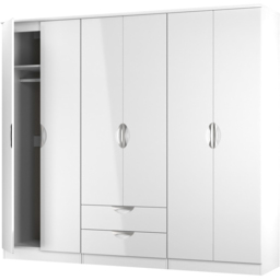 Crowndale Camden 6 Door 2 Drawer White Gloss and White Wardrobe Ready Assembled - White Gloss & White - Wilko - thumbnail 6