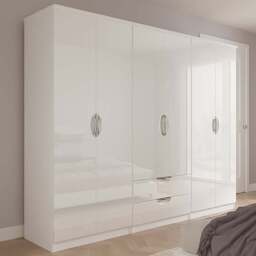 Crowndale Camden 6 Door 2 Drawer White Gloss and White Wardrobe Ready Assembled - White Gloss & White - Wilko