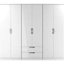 Crowndale Camden 6 Door 2 Drawer White Gloss and White Wardrobe Ready Assembled - White Gloss & White - Wilko - thumbnail 3