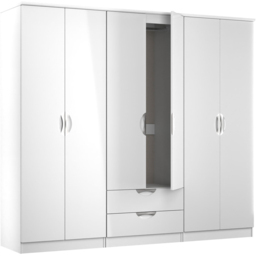 Crowndale Camden 6 Door 2 Drawer White Gloss and White Wardrobe Ready Assembled - White Gloss & White - Wilko - thumbnail 5