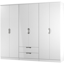 Crowndale Camden 6 Door 2 Drawer White Gloss and White Wardrobe Ready Assembled - White Gloss & White - Wilko - thumbnail 4