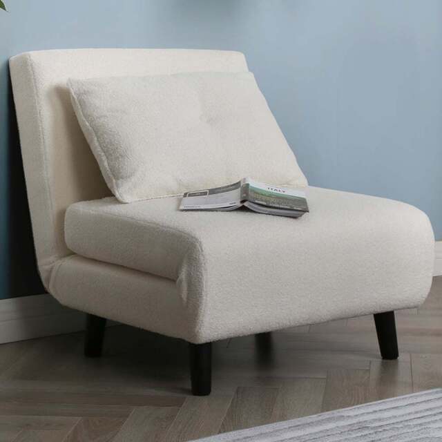 Aurora Single Seater Boucle Sofa Bed - Cream - Home Garden Direct - Wilko - image 1