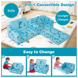 Costway Kids Single Sleeper Blue Convertible Sofa Bed - Size: 57 x 43 x 41cm - Wilko - thumbnail 7