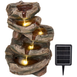 Living and Home 5-Tier Resin Log Wood and Rock Effect Solar LED Water Feature - Size: 46.5 x 29 x 20cm - Brown - Wilko - thumbnail 1