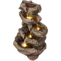 Living and Home 5-Tier Resin Log Wood and Rock Effect Solar LED Water Feature - Size: 46.5 x 29 x 20cm - Brown - Wilko - thumbnail 3
