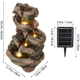 Living and Home 5-Tier Resin Log Wood and Rock Effect Solar LED Water Feature - Size: 46.5 x 29 x 20cm - Brown - Wilko - thumbnail 6