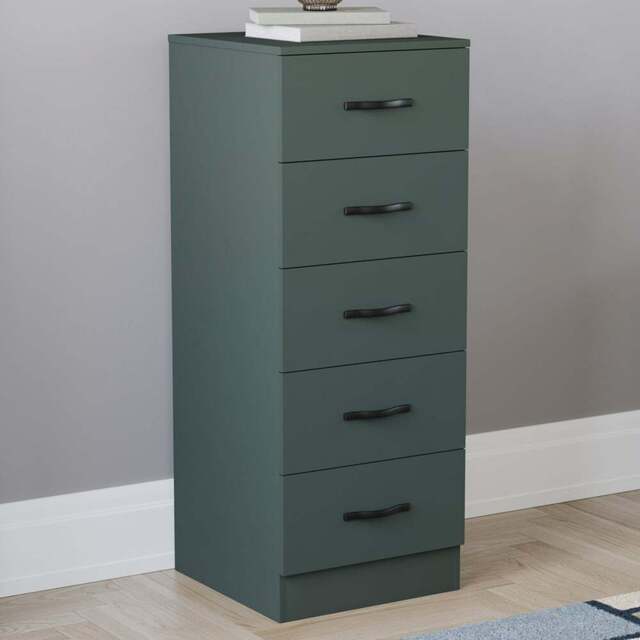 Vida Designs Riano 5 Drawer Jasper Green Narrow Chest of Drawers - Wilko - image 1