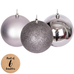 Shatchi 10cm Mid Grey Luxury Bauble 6 Pack - Wilko - thumbnail 1