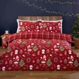 Festive Santa Duvet Set  - Red/Double - Wilko