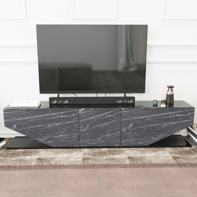 Decorotika Pearl 3 Door 2 Shelf Black and Bendire Modern TV Unit - Size: 40 x 180 x 30cm - Multi - Wilko - image 1