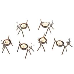Marco Paul Reindeer Candle Holder 6 Pack - Size: 5.5 x 5.5 x 2cm - Brown - Wilko